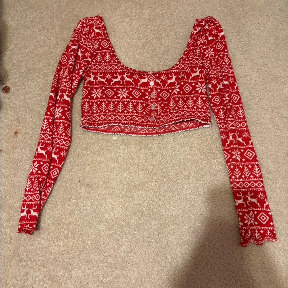 Altar'd State Red and White Patterned Crop Top